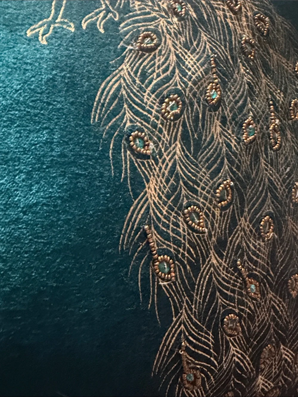 Pier 1 Teal Velvet Pillow with Gold Embroidered Peacock